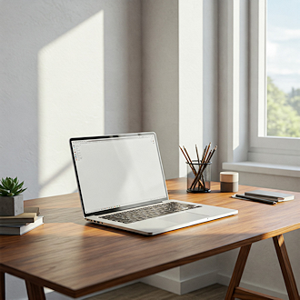 een bureau met laptop