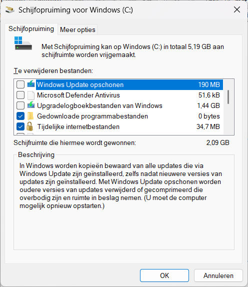 Windows venster Schijfopruiming: Systeemherstel en schaduwkopieën